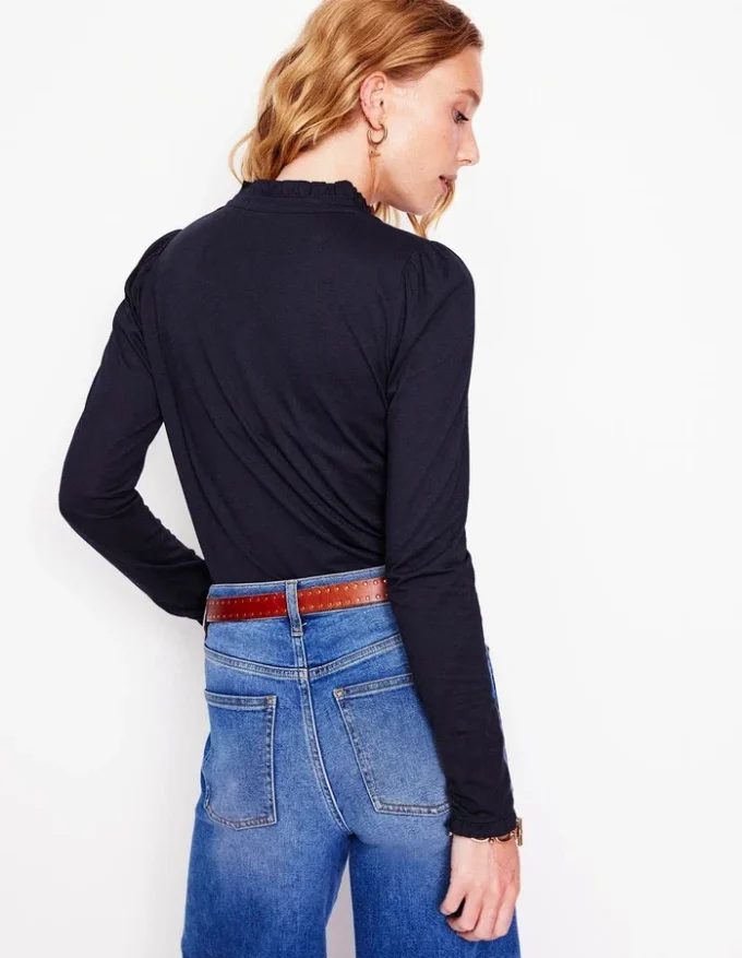 Supersoft Frill Henley Top Navy Supersoft Frill Henley Top Navy