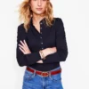Supersoft Frill Henley Top Navy Supersoft Frill Henley Top Navy