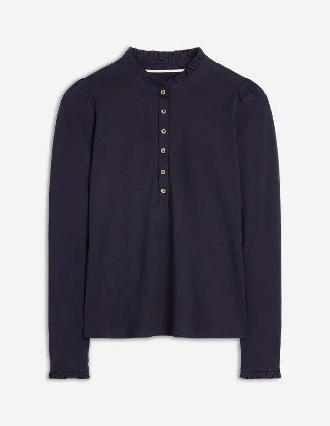 Supersoft Frill Henley Top Navy Supersoft Frill Henley Top Navy