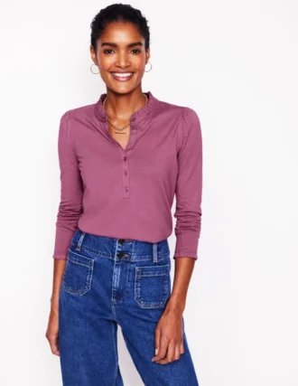 Supersoft Frill Henley Top Purple Damson