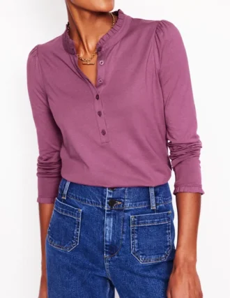 Supersoft Frill Henley Top Purple Damson