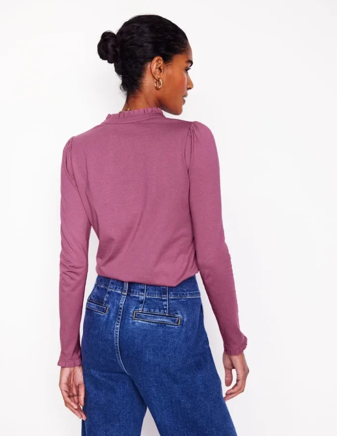 Supersoft Frill Henley Top Purple Damson Supersoft Frill Henley Top Purple Damson