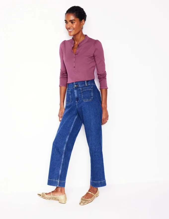 Supersoft Frill Henley Top Purple Damson Supersoft Frill Henley Top Purple Damson