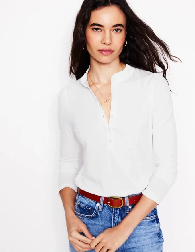 Supersoft Frill Henley Top White Supersoft Frill Henley Top White