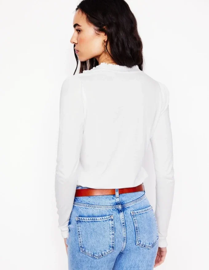 Supersoft Frill Henley Top White Supersoft Frill Henley Top White
