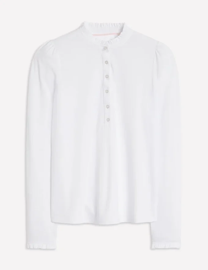 Supersoft Frill Henley Top White Supersoft Frill Henley Top White