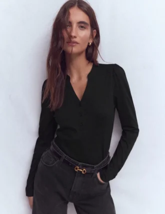 Supersoft Open Neck Henley Black Supersoft Open Neck Henley Black