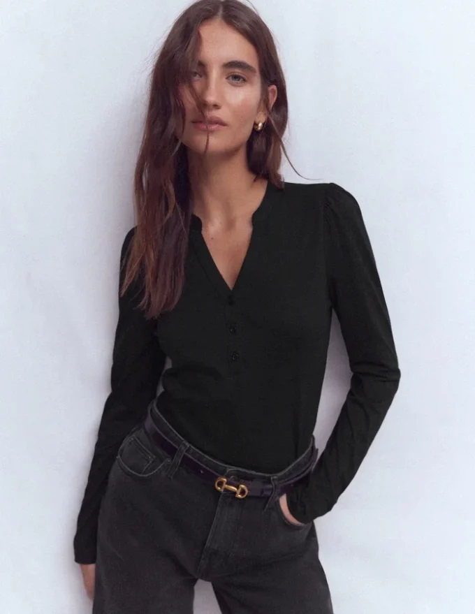 Supersoft Open Neck Henley Black Supersoft Open Neck Henley Black