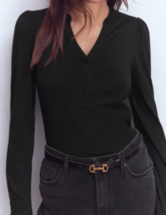 Supersoft Open Neck Henley Black Supersoft Open Neck Henley Black