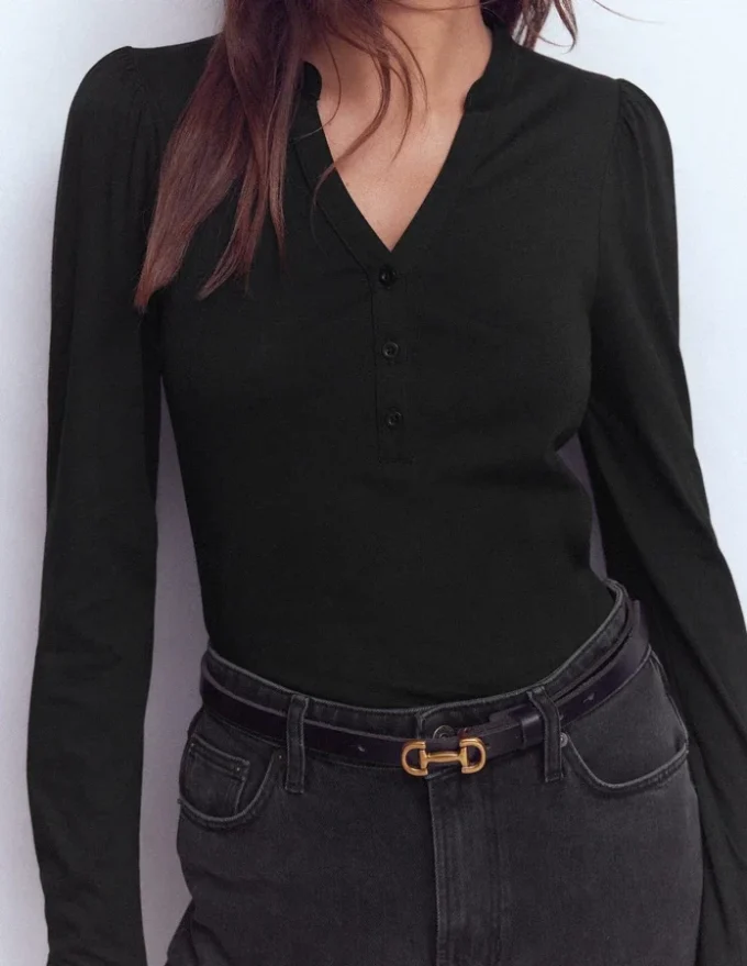 Supersoft Open Neck Henley Black Supersoft Open Neck Henley Black