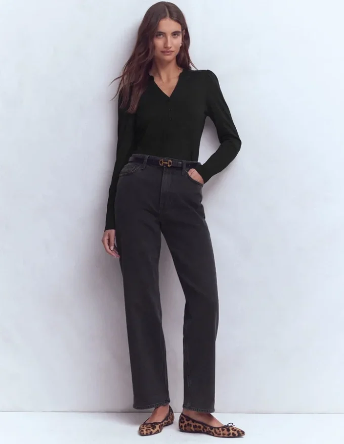 Supersoft Open Neck Henley Black Supersoft Open Neck Henley Black
