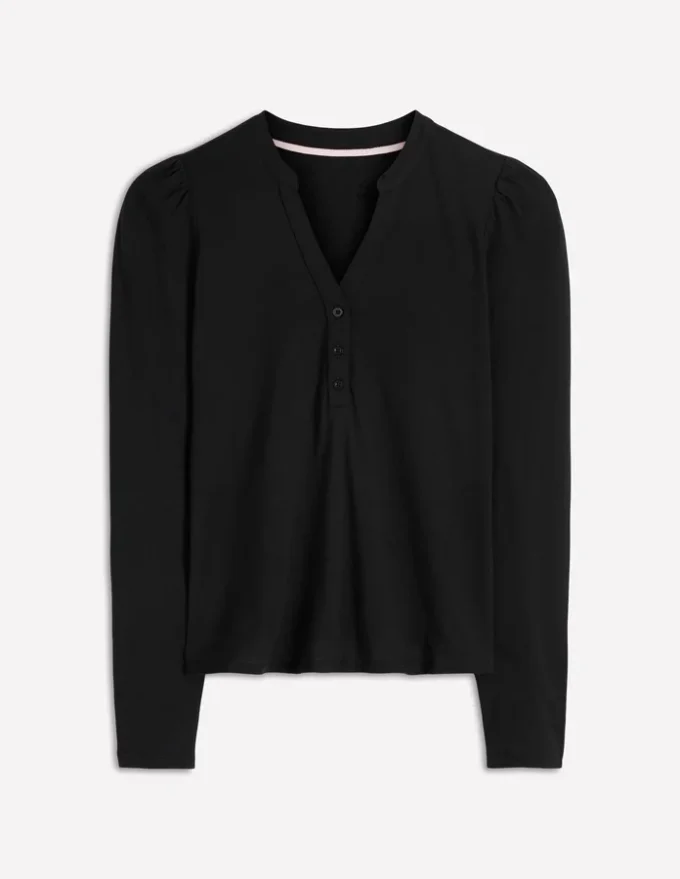 Supersoft Open Neck Henley Black Supersoft Open Neck Henley Black