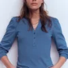 Supersoft Open Neck Henley Denim Blue