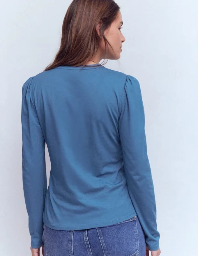 Supersoft Open Neck Henley Denim Blue