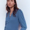 Supersoft Open Neck Henley Denim Blue