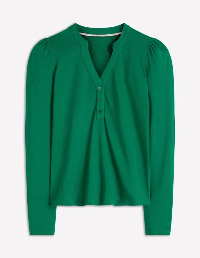 Supersoft Open Neck Henley Jewel Green Supersoft Open Neck Henley Jewel Green