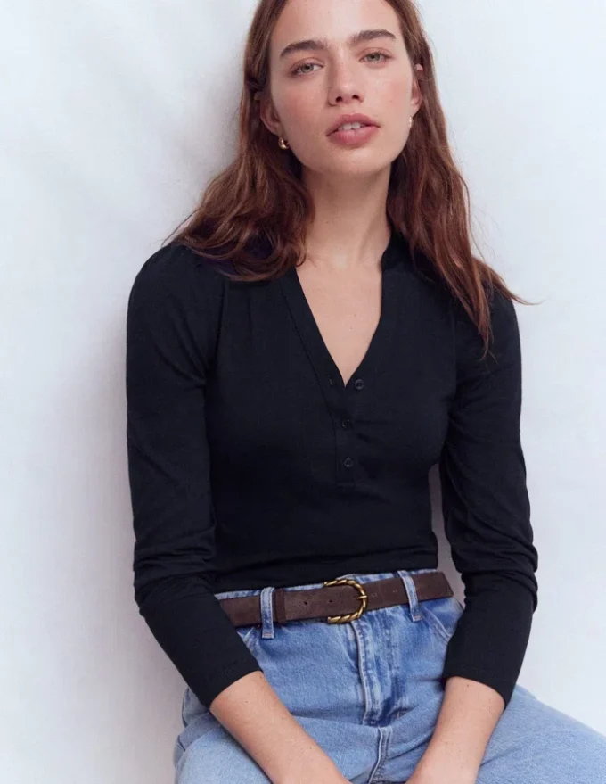 Supersoft Open Neck Henley Navy Supersoft Open Neck Henley Navy
