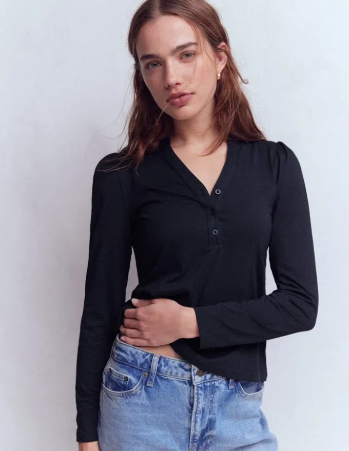 Supersoft Open Neck Henley Navy Supersoft Open Neck Henley Navy