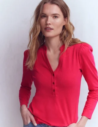 Supersoft Open Neck Henley Pomegranate