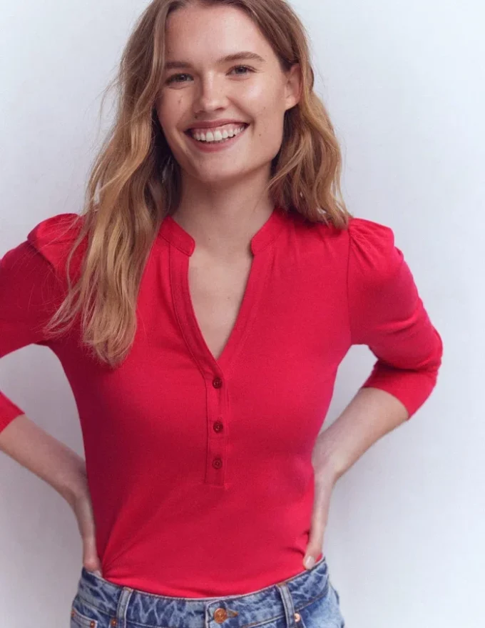 Supersoft Open Neck Henley Pomegranate Supersoft Open Neck Henley Pomegranate