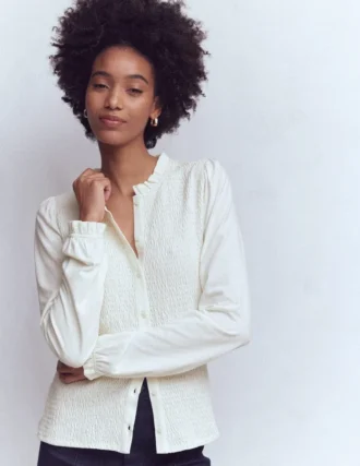 Supersoft Smocked button top Ivory