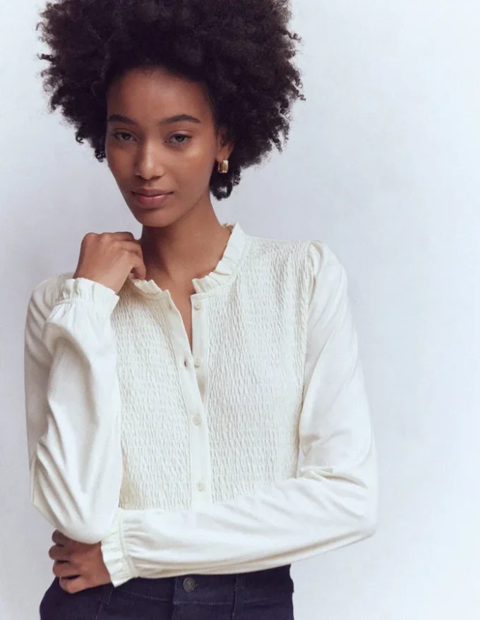 Supersoft Smocked button top Ivory Supersoft Smocked button top Ivory