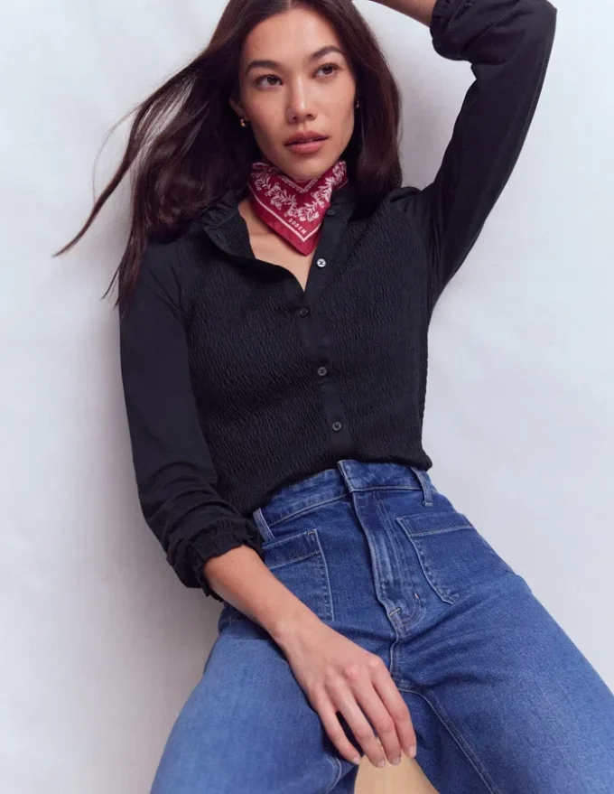 Supersoft Smocked button top Navy Supersoft Smocked button top Navy
