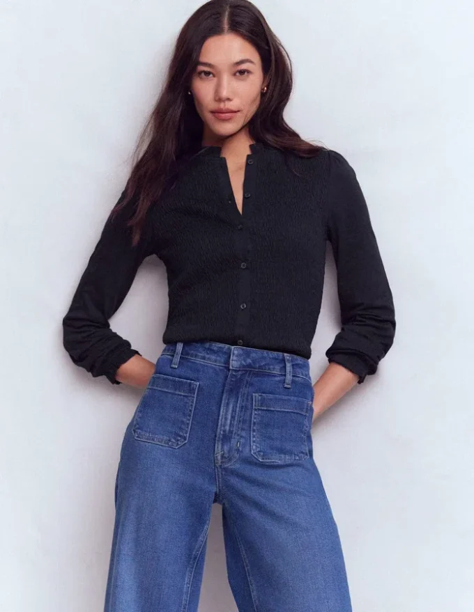 Supersoft Smocked button top Navy Supersoft Smocked button top Navy