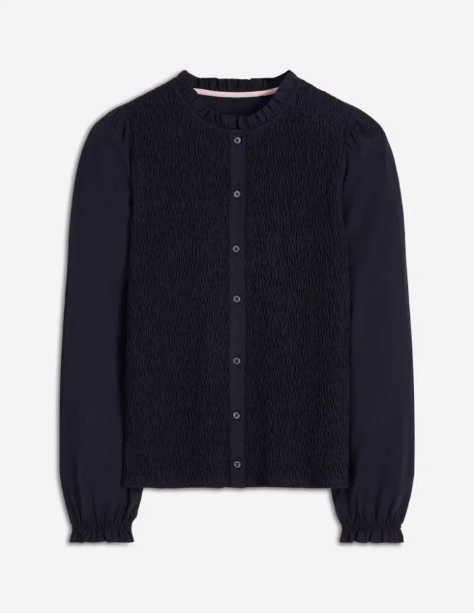 Supersoft Smocked button top Navy Supersoft Smocked button top Navy