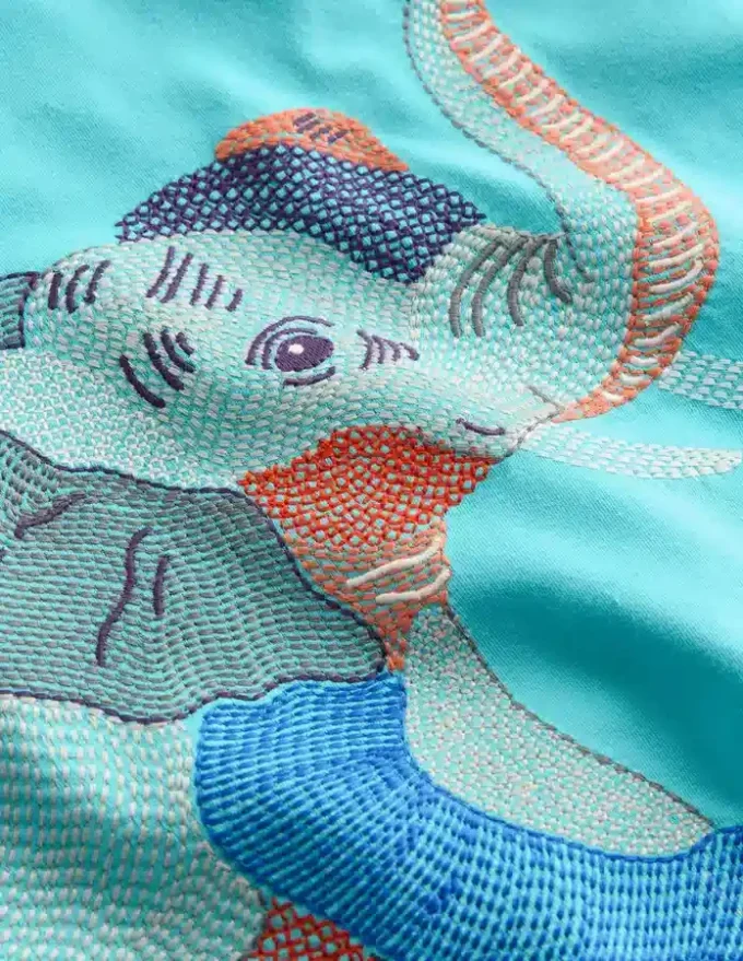 Superstitch T-Shirt Aqua Sea Blue Elephant Superstitch T-Shirt Aqua Sea Blue Elephant