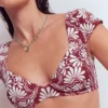 Sweetheart Sleeve Bikini Top Maroon, Botanical Charm Sweetheart Sleeve Bikini Top Maroon, Botanical Charm