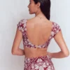 Sweetheart Sleeve Bikini Top Maroon, Botanical Charm Sweetheart Sleeve Bikini Top Maroon, Botanical Charm