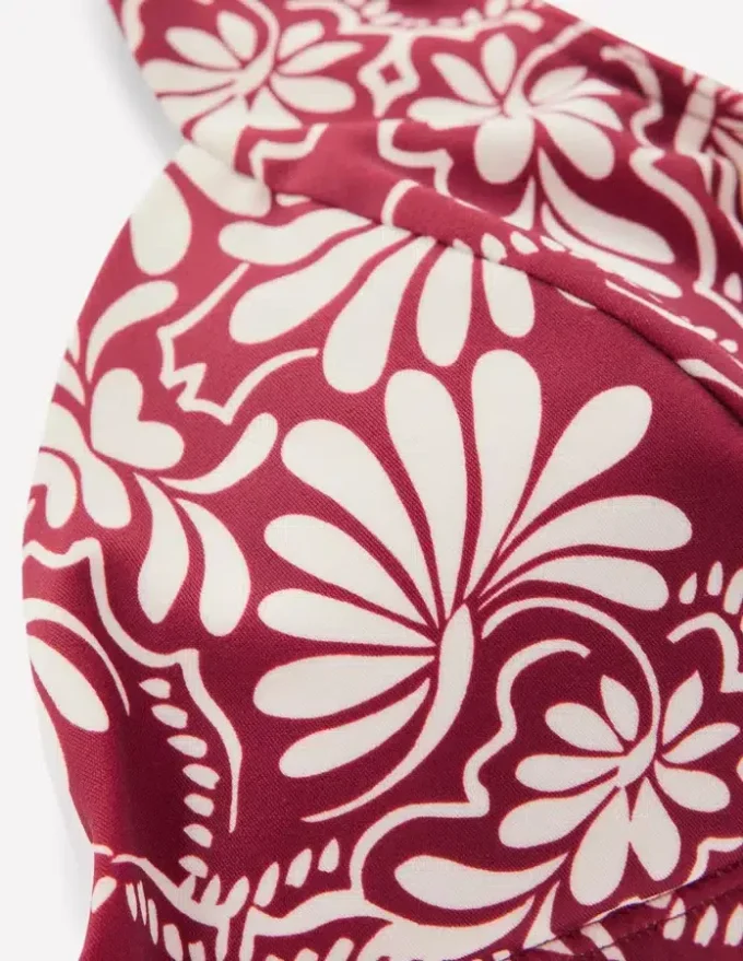Sweetheart Sleeve Bikini Top Maroon, Botanical Charm Sweetheart Sleeve Bikini Top Maroon, Botanical Charm