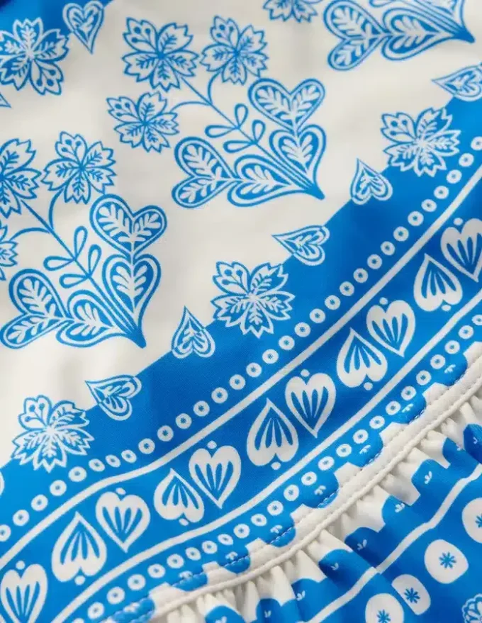 Swim Skirt Azure Blue Woodblock Swim Skirt Azure Blue Woodblock