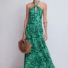 Sydney Twist Neck Jersey Dress Green, Flourishing Meadow