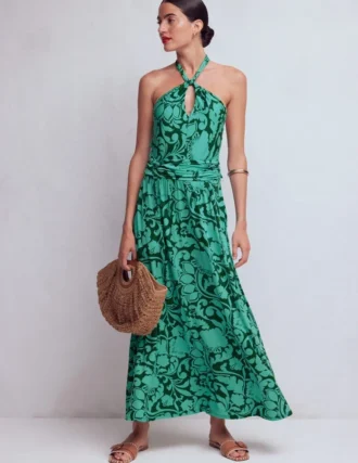 Sydney Twist Neck Jersey Dress Green, Flourishing Meadow