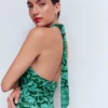Sydney Twist Neck Jersey Dress Green, Flourishing Meadow