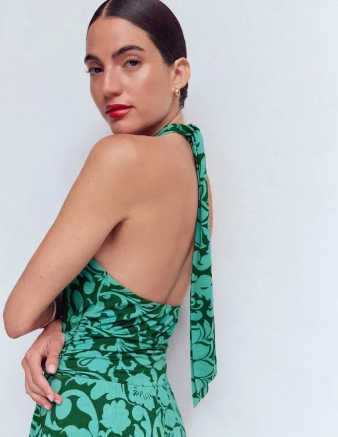 Sydney Twist Neck Jersey Dress Green, Flourishing Meadow