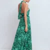 Sydney Twist Neck Jersey Dress Green, Flourishing Meadow