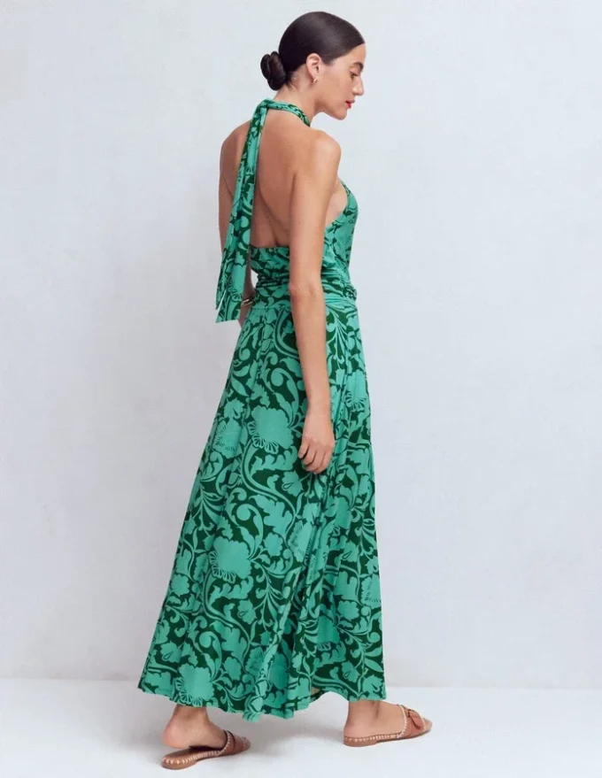 Sydney Twist Neck Jersey Dress Green, Flourishing Meadow