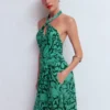 Sydney Twist Neck Jersey Dress Green, Flourishing Meadow