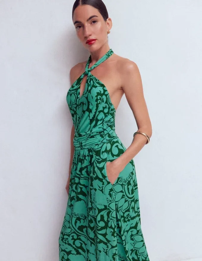 Sydney Twist Neck Jersey Dress Green, Flourishing Meadow