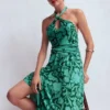 Sydney Twist Neck Jersey Dress Green, Flourishing Meadow