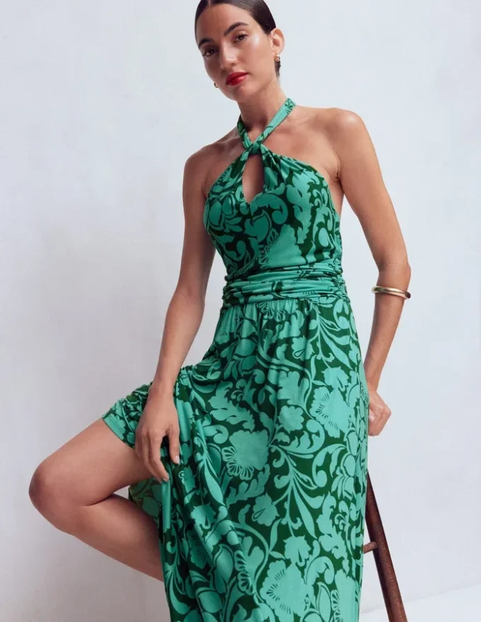 Sydney Twist Neck Jersey Dress Green, Flourishing Meadow