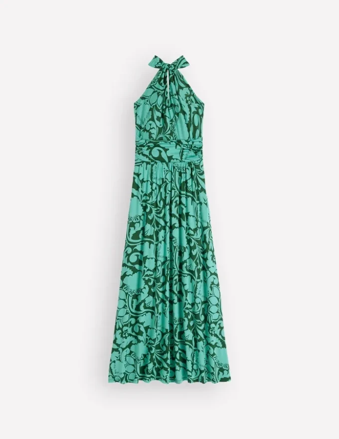 Sydney Twist Neck Jersey Dress Green, Flourishing Meadow