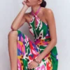 Sydney Twist Neck Jersey Dress Multi, Leafy Cascade Sydney Twist Neck Jersey Dress Multi, Leafy Cascade