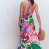 Sydney Twist Neck Jersey Dress Multi, Leafy Cascade Sydney Twist Neck Jersey Dress Multi, Leafy Cascade