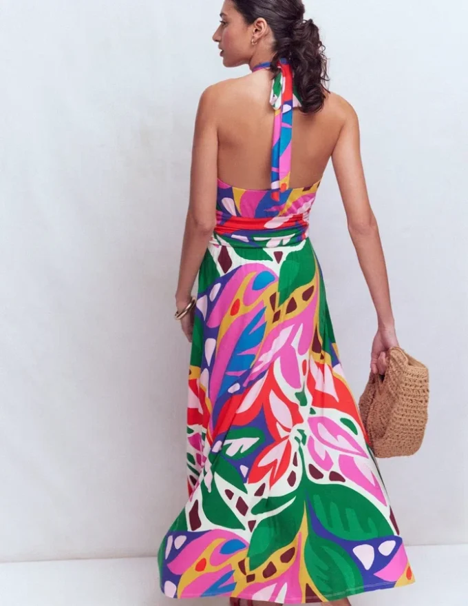 Sydney Twist Neck Jersey Dress Multi, Leafy Cascade Sydney Twist Neck Jersey Dress Multi, Leafy Cascade