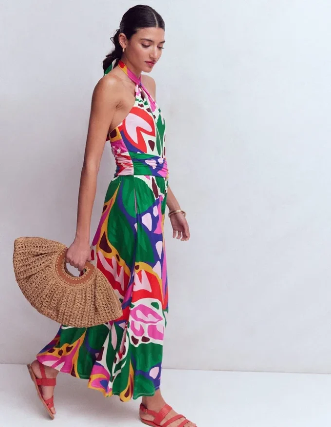 Sydney Twist Neck Jersey Dress Multi, Leafy Cascade Sydney Twist Neck Jersey Dress Multi, Leafy Cascade