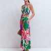 Sydney Twist Neck Jersey Dress Multi, Leafy Cascade Sydney Twist Neck Jersey Dress Multi, Leafy Cascade